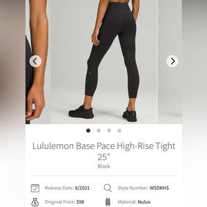 Lululemon size 16 Base Pace Black High-Rise Tights